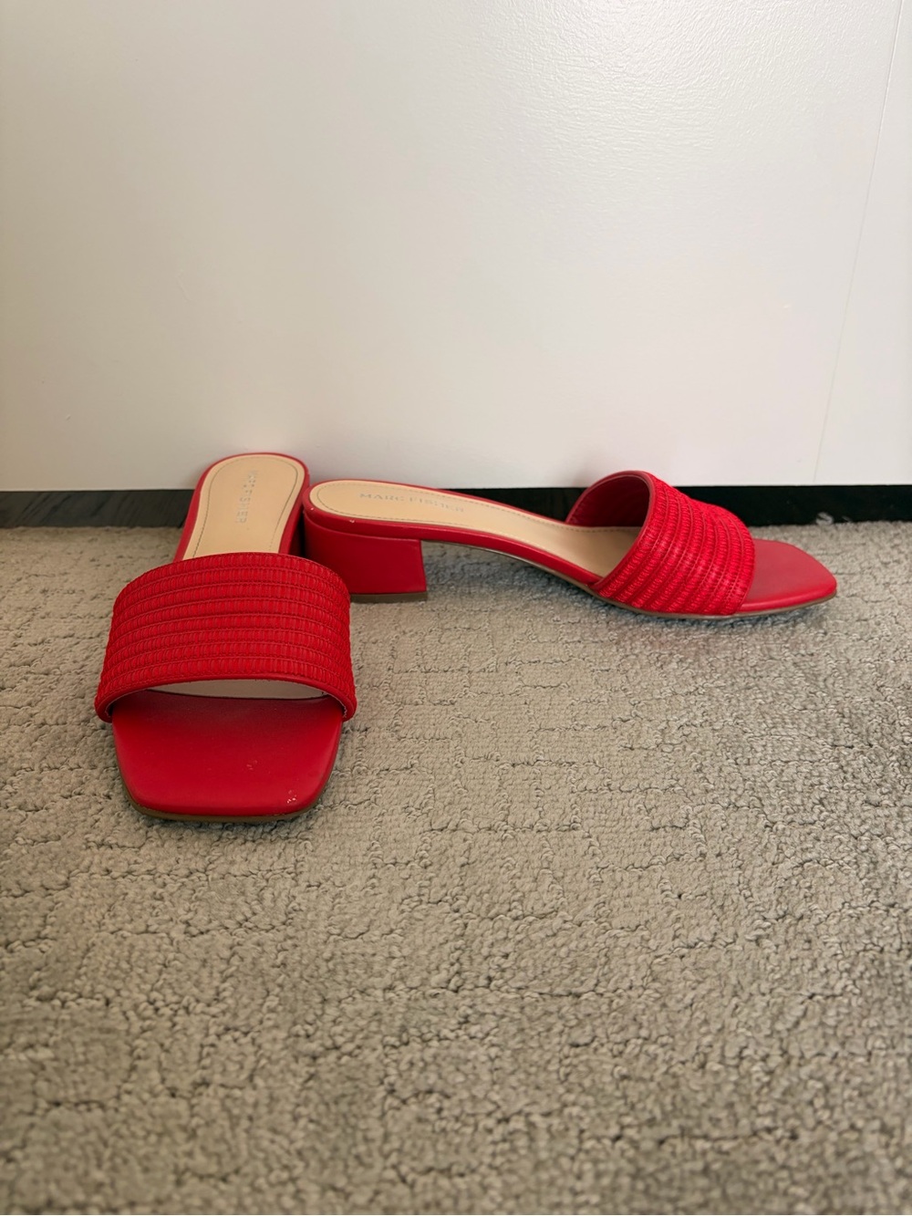 Marc Fisher Red Woven Low Block Heel Slides